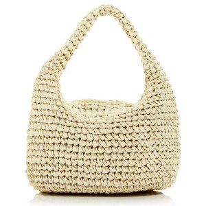 AQUA Mini Slouch Natural Woven Basket Top Handle Bag